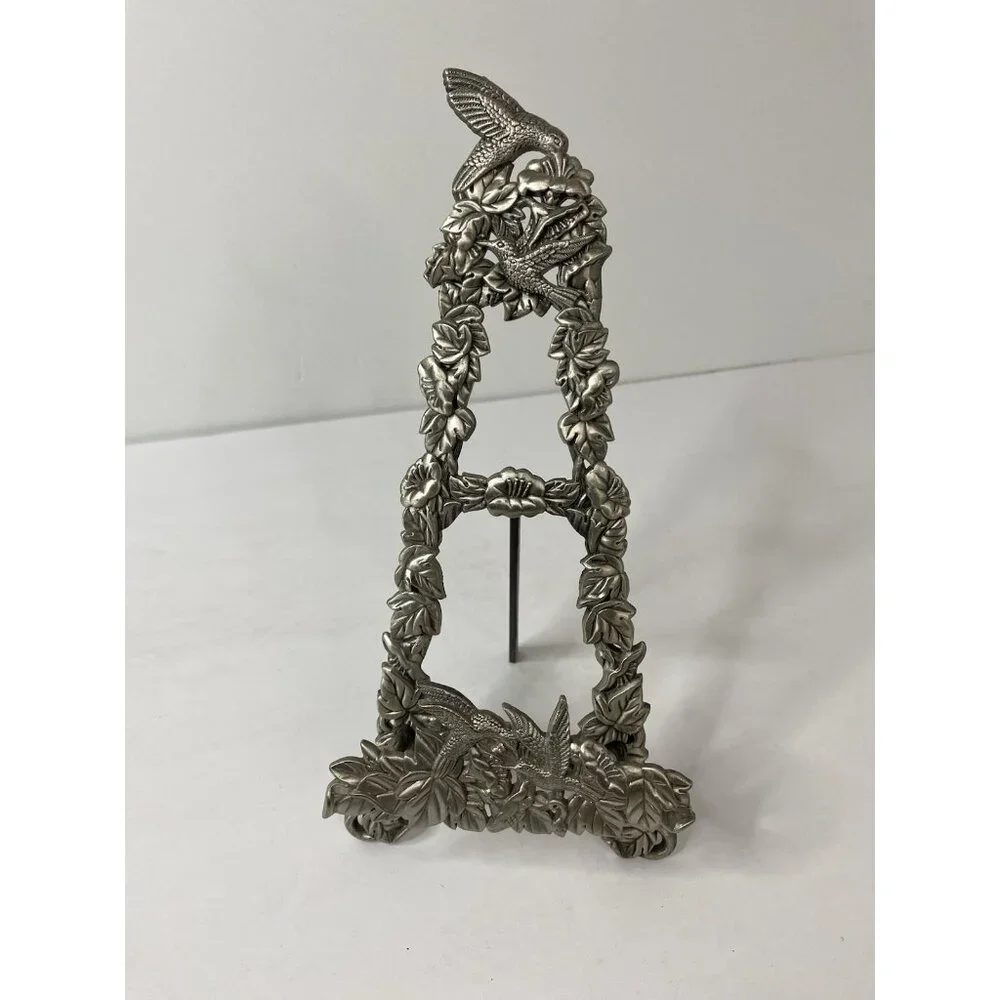 Hummingbird Floral Display Easel Stand Silver Tone‎ Home Decor Book Artwork